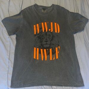 Gray Graphic Tee with Orange Print